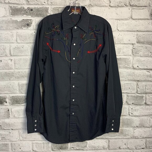 Vintage Western Pearl Snap Embroidered Button Down Shirt - Picture 1 of 9